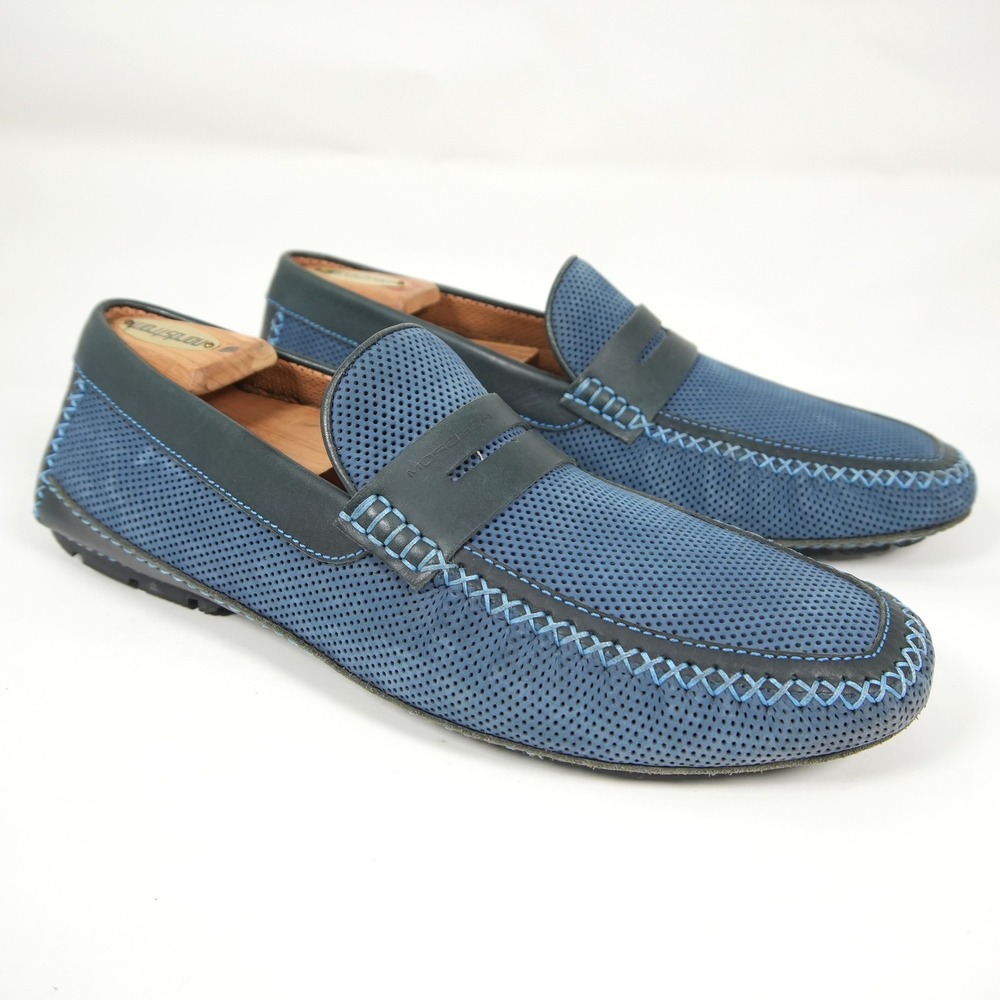 Moreschi Bahamas Leather Driving Perforated Shoes Italy Loafers Mens 9 Blue